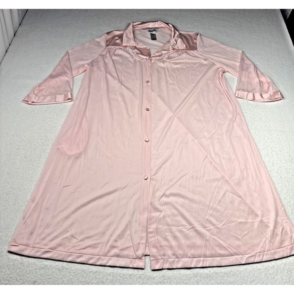 Vanity Fair Pink Nylon Button Front Nightgown Lounger L 42 Vintage Y2K